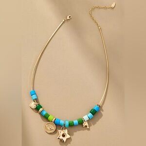 Anthropologie Charm Necklace with Blue and Green Beads